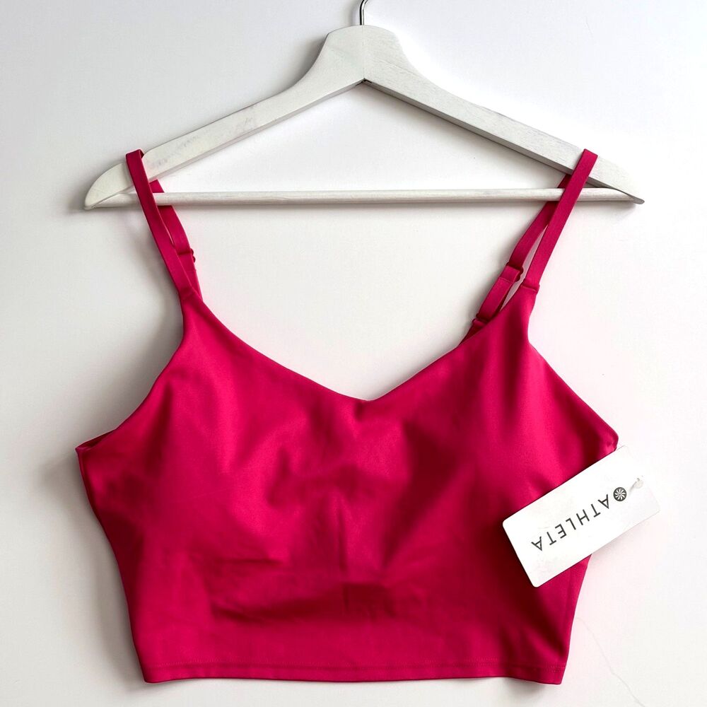 Athleta Elation V-Neck Pink Crop Tank Top Sport D-DD Size Large Built In Bra NWT